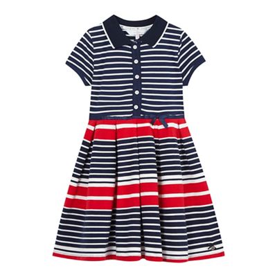 Girls' navy and red striped jersey polo dress